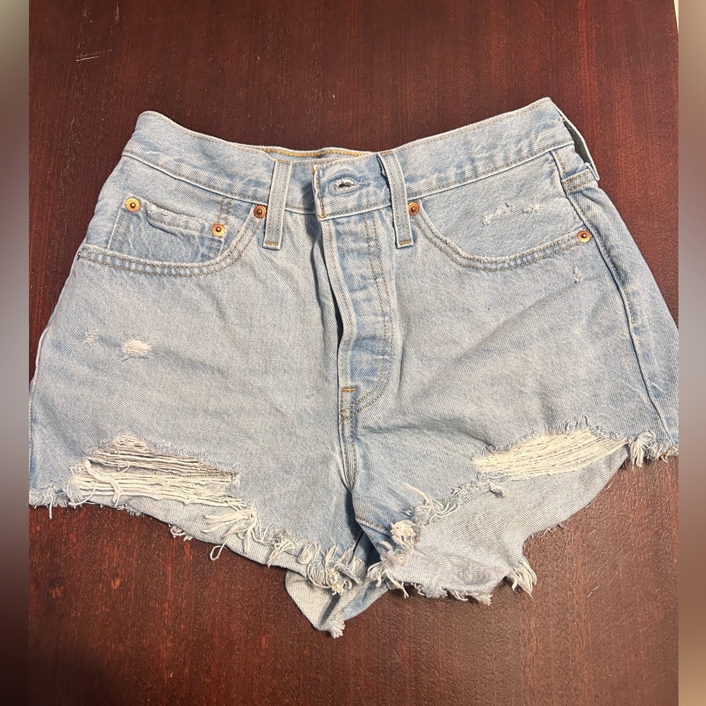 Levi's Light Blue Ripped Jean Shorts